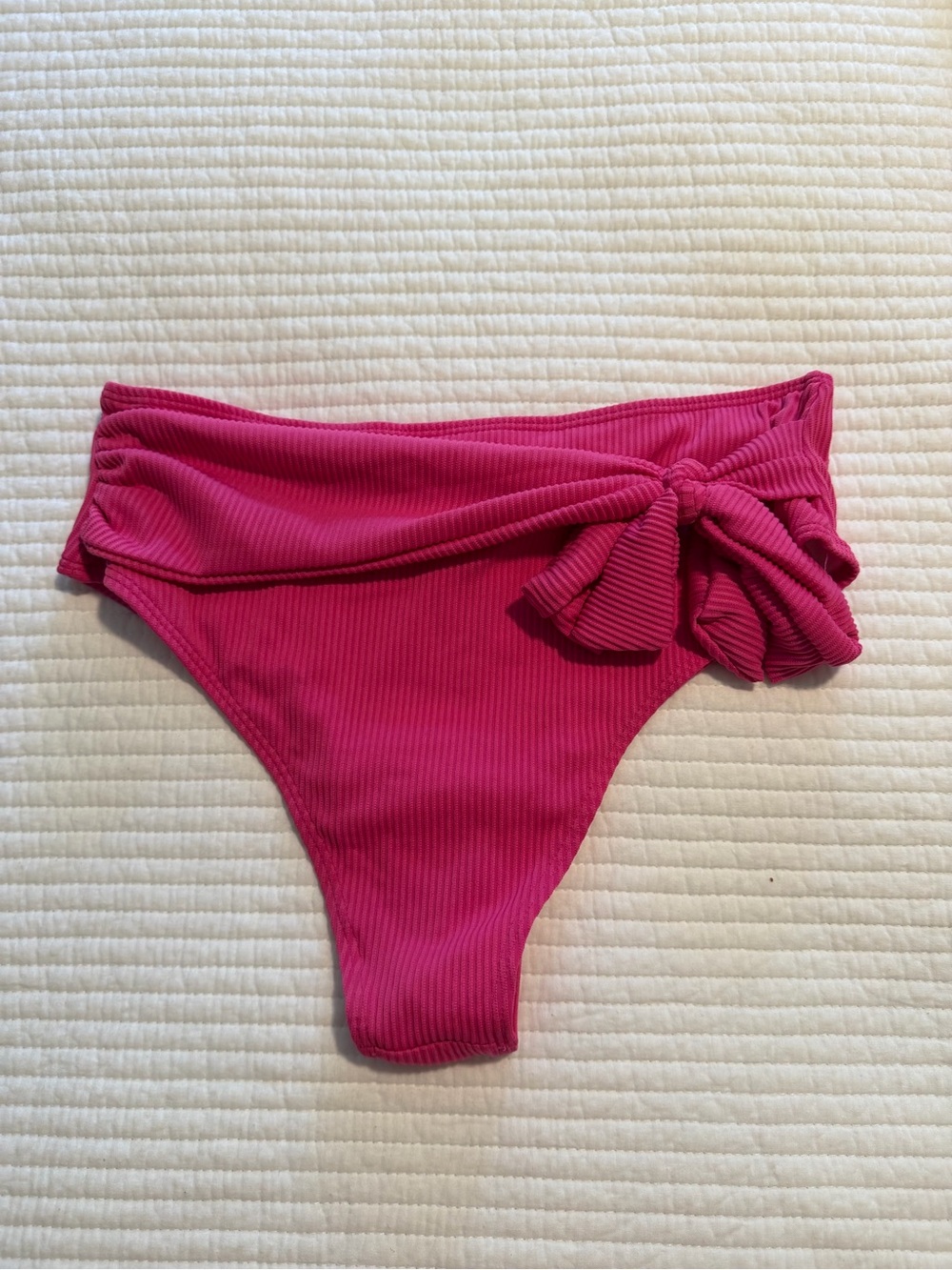 Pink Ribbed Tie-Side Women’s Bikini Bottom